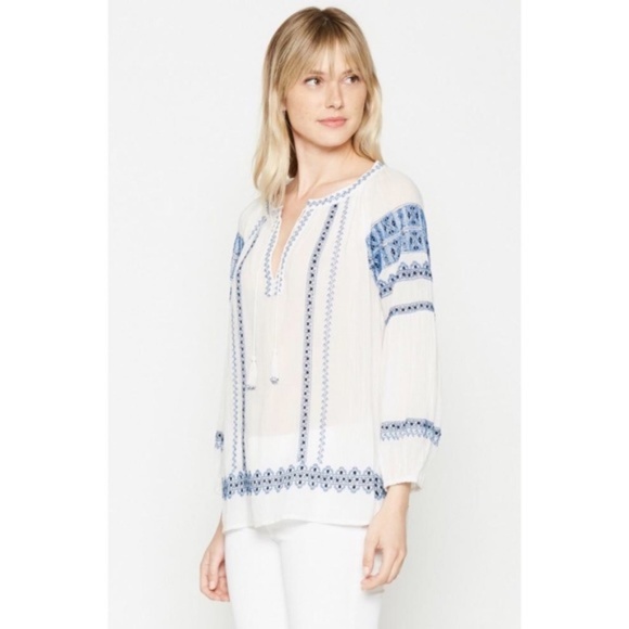 Joie Gauge Boho Festival Embroidered Tassel Top - Picture 4 of 8